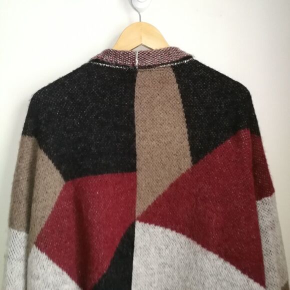 Junarose Abstract Color Block Print Open Front Chunky Knit Cardigan Plus Size 0X - Picture 8 of 12